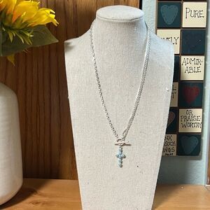 Lucky Brand Silver and Blue Cross Necklace#LBNK7